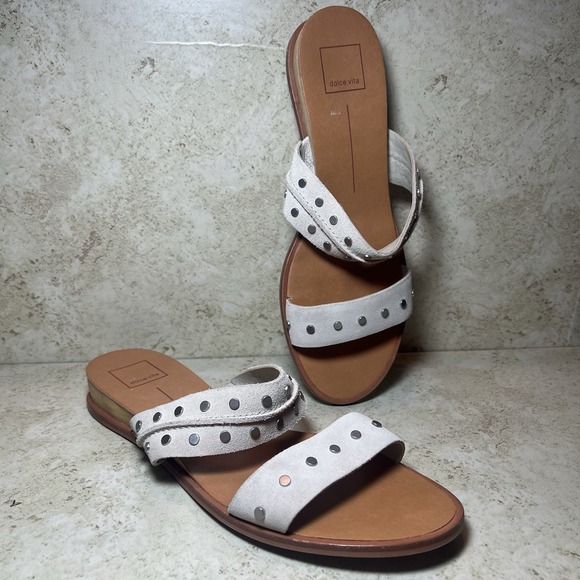 Dolce Vita Shoes - Dolce Vita Pacey Womens Slide Sandals Beige Studded Leather Size 10 EUC 2 Straps